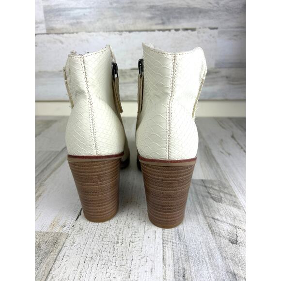 MIA Womens 10 Erik Cream Embossed Snakeskin Faux Leather Heeled Ankle Boots NEW - Picture 5 of 8